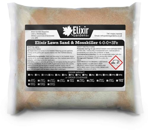 Elixir Gardens Seasonal Lawn Fertilisers for Turf & Grass | Lawn Sand & Moss Killer with Iron Sulphate | 4-0-0+3Fe | Treats 150 Sq. Meters
