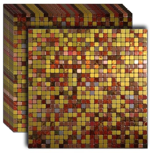 weimeisc 10 Pcs Peel and Stick Backsplash Mosaic Tiles,Gold+Red Printing