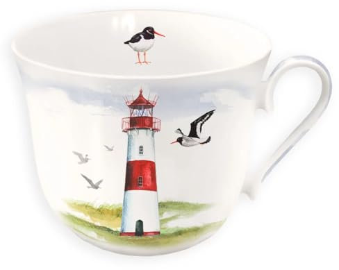 Grätz Verlag GmbH Grätz Kaffeetasse 450ml Teetasse Kaffee-Tasse Tee-Tasse Henkeltasse Henkel-Tasse Blumen Früchte Landhaus Porzellantasse Porzellan-Tasse Geschenkbox (Leuchtturm), TAS_48028