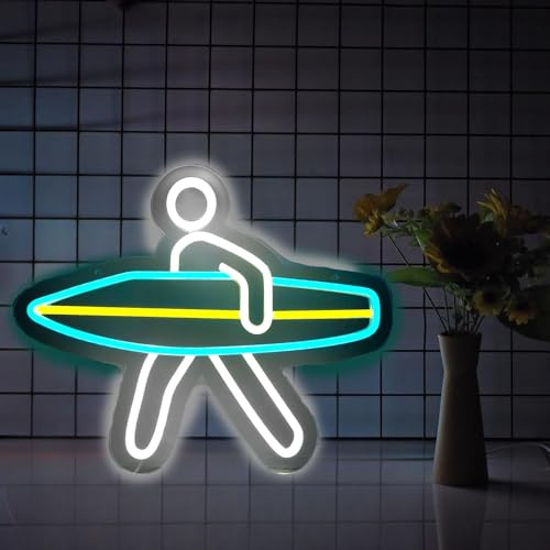 Surfer-Neonschild für Schlafzimmer, Wanddekoration, dimmbare Surfbrett-Neonschilder, USB-betrieben, LED-Leuchten, ästhetisches Strand-Surfbrett-Dekor für Jungen und Mädchen, Schlafzimmerdekoration