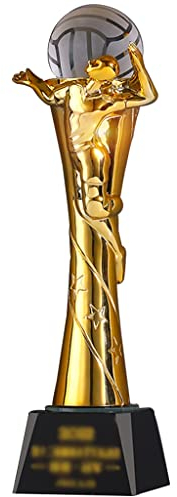 OUSIKA Preistrophäen Preistrophäen Personalisierte kreative Sportserie-Harztrophäe, Siegerstatue des Fußballwettbewerbs, vergoldeter Preispokal mit Kristallkugel, kostenlose Gravur Trophäe(Volleyball)