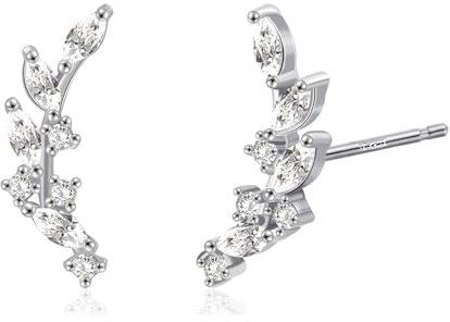 Weviway Sterling Silver Leaf Climber Stud Earrings - Small with Cubic Zirconia, Hypoallergenic for Women | Ideal Gift