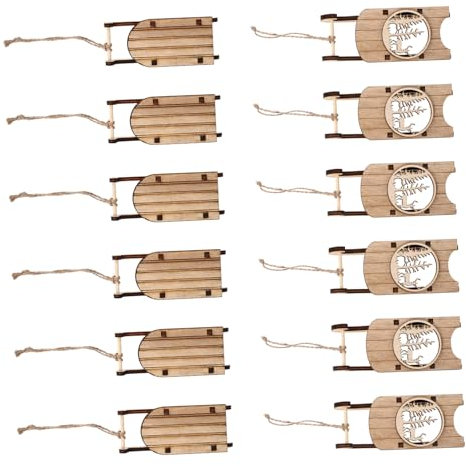 SEWOART 12stücke Teiliges Holz Weihnachtsdeko Zum Bemalen Langlebige Diy Christbaumschmuck Anhänger Rustikale Schlitten Ornamente Für Baum Wohnungsdekoration