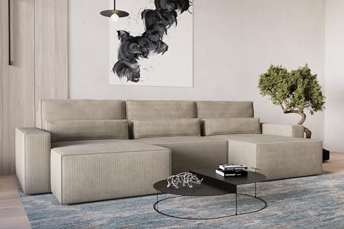Ecksofa DENVER MINI U – aus Cord Couch für Wohnzimmer Schlafsofa Sofagarnitur Sofa U-Form Cordstoff Eckcouch Wohnlandschaft Polsterecke mit Schlaffunktion und Bettkasten (Dunkelbeige - Poso 02)
