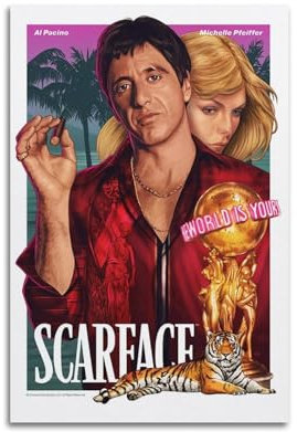 JVNALwnkv Scarface Poster, Raumdekoration, künstlerisches Poster für Zimmer, ästhetische Leinwand, Wandkunst, Schlafzimmer-Dekor, 30 x 45 cm, ungerahmter Stil