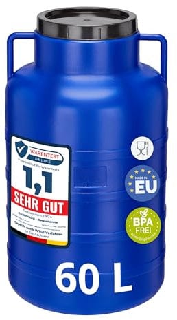 Garronda réservoir d'eau de 60 litres Twist-Off, Baril Alimentaire, fût à Large Ouverture en HDPE et sans BPA, tonneau de Jardin, bac à Aliments pour Animaux, tonneau Universel GD-0078, Bleu