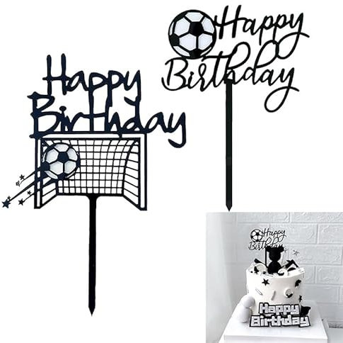 Batheidon 2 Stück Tortendeko Fußball, Acryl Tortenaufleger mit Happy Birthdayfür Fußball-Geburtstagsfeiern, wiederverwendbare Kuchen Topper für kreative Dekorationen