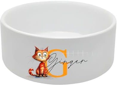 Personalised Ceramic Cat Food Bowl, 12 cm Diameter (Ginger)