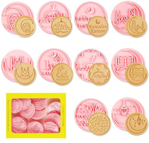 Emporte-pièces Eid Mubarak, 10 Pcs Ramadan Emporte Pièce, 3D Ramadan Moule Biscuit Plastique Enfant, Muslimischen Cookie Cutter Tampon Biscuit Decoupoir Patisserie pour Fondant Biscuit Cookie Gâteau