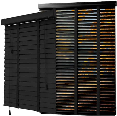 Generisch Jalousetten Schwarz Holz Jalousette Verdunklung Jalousien Für Türen Fenster, 50mm Lamellen HolzJalousien Easy Fit Jalousetten