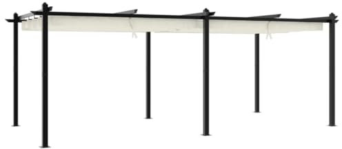Gecheer Pavillon mit Ausziehbarem Dach, Anbaupavillon Sonnenschutz Pergola Gartenpavillon Terrassendach Überdachung Gartenzelt Partyzelt Creme 3x6 m Aluminium