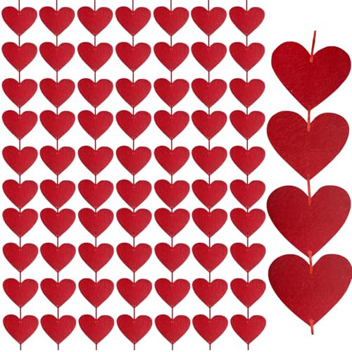 Luckwaii Herz Girlande Deko Valentinstag Gastgeschenke Hochzeit, 72er Set Rote Herzen zum Aufhängen, Deckenhänger Hängende Papiergirlande Banner Deko Hochzeitsgeschenke für Brautpaar Valentinstag(Rot)