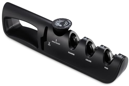 Gueenky 4 en 1 Afilador de Cuchillos de Cocina, Afilador de Cuchillos y Tijeras Manual con 6 Pasos de Angulo de Afilado Ajustable