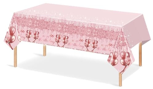 THXFUNAREA Nappe Rose pour Filles et Elle, 130 x 220cm Nappe de Table Rectangulaire Plastique Réutilisable, Nappes de Fête Imperméable, pour Fête d'anniversaire de Bébé Fille et Femme