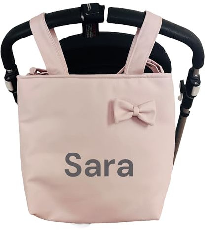 Danielstore Bolso Carro Bebé Talega Polipiel Personalizado con Nombre Bebe Bordado Bolso Organizador Pañaleras para Bebés Bolsa Carrito Bebe con Asa Colgar Hombro (Rosa con asa Colgar Hombro)