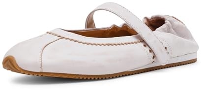 Steve Madden Women's Anaya Ballet Flat, White Distressed, 7.5