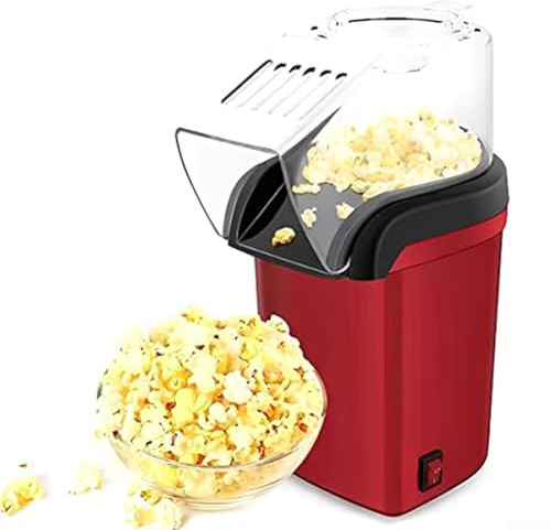 Heißluft-Popcornmaschine mit Messbecher – Heißluft Popcorn Maker, schnell, gesund und lecker(Red)