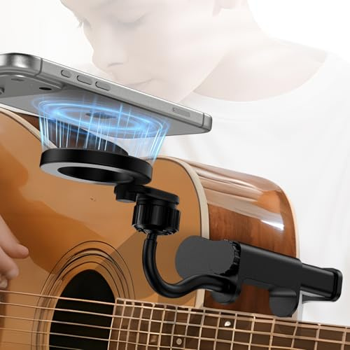 ALAFLY Magnetische Gitarren-Handyhalterung [N54 Stärkere Magnete] 360° Drehbar und Verstellbar, Universelle Smartphone-Halterung für Gitarre, Bass, Ukulele, Ideal für Live-Streaming/Online-Unterricht
