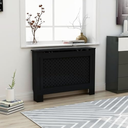 Mokuyary Cache-radiateur Noir 112x19x81,5 cm MDF Housse Décorative, Couverture de Chauffage Meuble de Rangement Adaptées au Salon, à la Chambre, au Couloir -B
