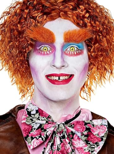Maskworld Hutmacher Augenbrauen - professionelles Kunsthaar mit Echthaaranteil als Verkleidungszubehör für Erwachsene inkl. Hautkleber - rot-orange