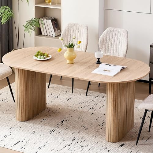 BenyLed Großer ovaler Esstisch 180 * 90 cm, Küchentisch im Landhausstil mit MDF-Tischplatte (Holzmaserung) und elliptischen Beinen für Zuhause, Restaurant, Büro usw. (Helle Holzmaserung)