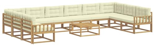 vidaXL Outdoor-Sofagarnitur mit Kissen 11 pcs Weiß und Creme, Akazienholz Garten-Sofa-Set, Moderne Outdoor-Sitzgruppe, Bequeme Bänke für Terrasse, Garten, Poolmöbel