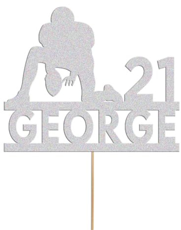Personalised Rugby Cake Topper Rugby Cake Topper Decoration Any Name & Age | Personalised Cake Topper with Custom Name & Age | Birthday Party Decoration | Silver