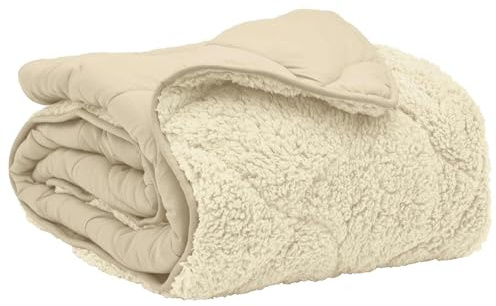 Edredón para todas las estaciones, color crema, 140 x 200 cm, acolchado con microfibra y forro polar, transpirable, diseño acolchado, duradero, ideal para cama infantil y dormitorio