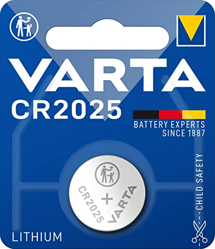 VARTA CR 2025, 6025101401, Batteria Litio a Bottone, Piatta, Specialistica, 3 Volts, Diametro 20mm, Altezza 2,5mm, confezione 1 pila
