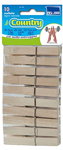 PARODI & PARODI- Country Mollette per Bucato, Pinze in Legno per Bucato con Molla Antiruggine Extraforte, Confezione da 10pz