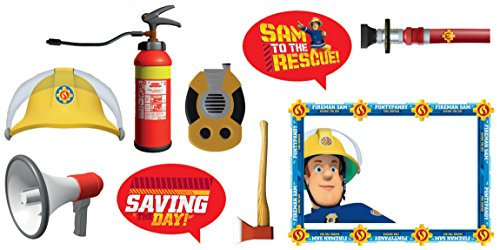 amscan- Fireman Sam Accesorios para Fotos con Sombrero y Hacha de Bombero (9 Piezas) – 1 Paquete, Color rosso (10119844)