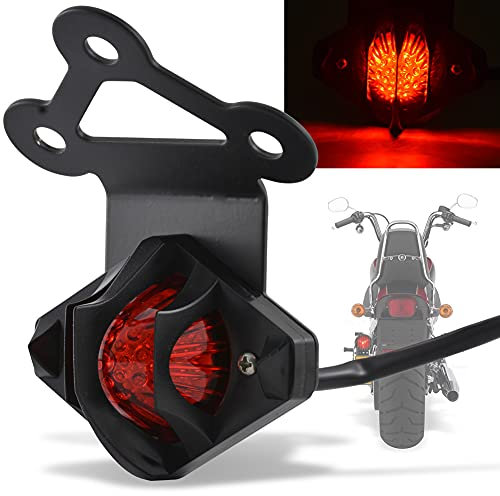 NATGIC Motorrad-Rücklicht, 12V Black Metal Universal-Motorrad-Bremslicht Vintage Retro-Look Heckleuchte mit Kennzeichenhalter für alle Arten von modifizierten Motorrädern und Fahrrädern - Schwarz
