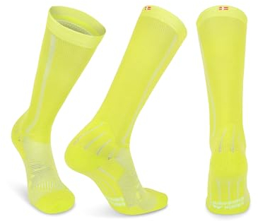 Abgestufte Kompression Socken für Männer & Frauen EU 43-47 // UK 9-12 Neon Gelb/Hellblau - 1 Paar