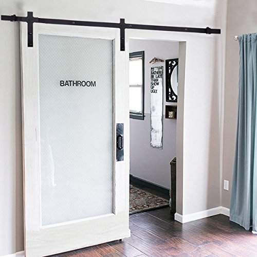 200cm Systeme Porte Coulissante, Kit de Rail pour Porte Coulissante Double Porte Quincaillerie pour des Double Portes Coulissante de Grange Noir rétro