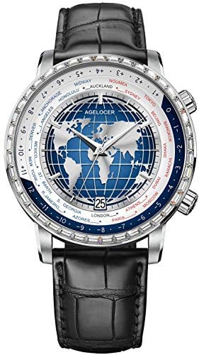 Agelocer Herren Top Brand Blue Moon Phase Automatik Mechanische Weltzeit Maskuline Kalender Uhr VU:5201E1 Mechanisch, Vu:5201e1, Mechanisch