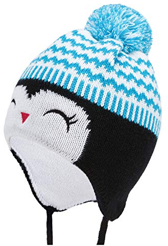Marhatter Baby Kindermütze Bommelmütze Mädchen Mütze Pinguin Ohrenmütze warm mit Teddy-Fell Fleece gefüttert 9662