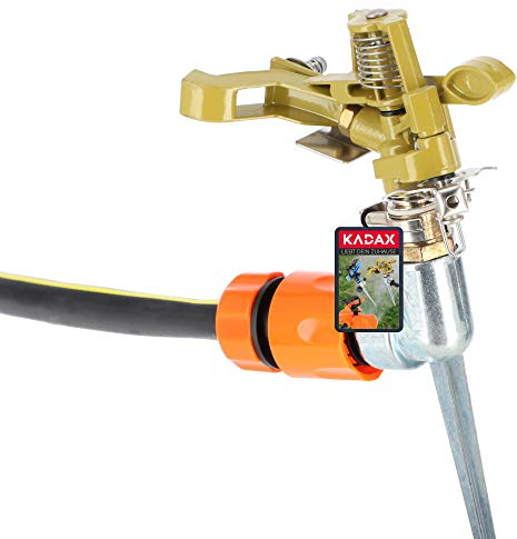 KADAX Impuls-Sprenger aus Kunststoff ABS, Bewässerung, Sprinkler, Impulsregner mit 360 Grad Regulierung, Sprenger für Garten, Rasensprenger (Gold)