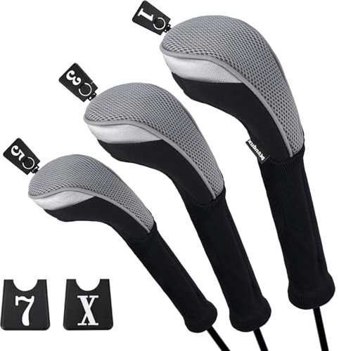 Andux Golf 460cc Driver Fairway Wood Club Head Covers Black/Grey Extra Long Neck 3pcs/Set