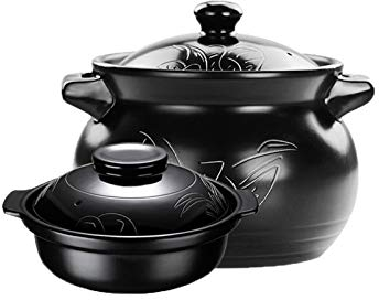 Pentola Carne Pentola di casseruola in Ceramica Rotonda con Coperchio Stile Cinese minestra Multifunzionale pentola da Cucina Vaso da Cucina Adatto per Uso Domestico Set di 2 Nero Casseruola