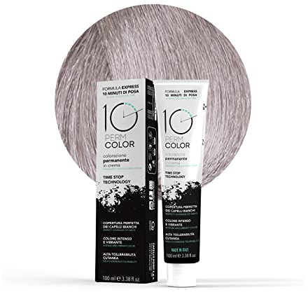 10 Perm, langanhaltende Express-Färbung, Haarfarbe 9.1, sehr hellblond, aschblond, schnelle und homogene Abdeckung in 10 Minuten, helle Farbe, intensiv und hell, 100 ml