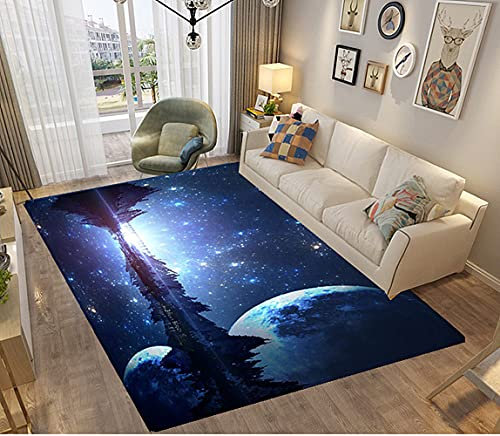 3D Galaxis Universum Anime Teppich Kinder Jungen Groß Kinderzimmer Teppich Schlafzimmer Dekoration Wohnzimmer Krabbelmatte Modern Weich Flanell Kinderteppiche Waschbarer (Schwarz,140x180 cm)