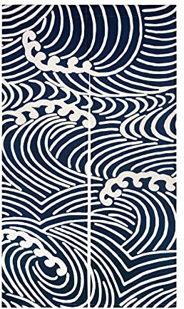 LIGICKY Japanischer Stil dick Leinen Noren Lang Vorhänge Kanagawa-Wellen Türvorhang Raumteiler Tapisserie für die Heimtextilien Raumteiler 85 x 150 cm Blau und Weiß
