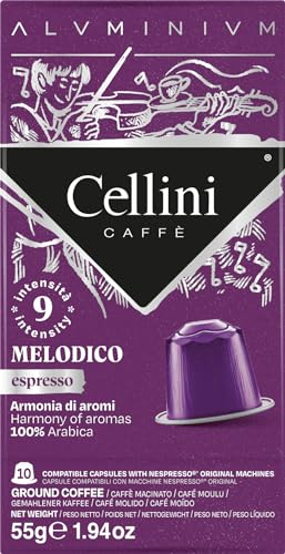 Caffè Cellini Capsules compatibles Nespresso* en aluminium - Melodico 100pcs | Café avec notes aromatiques de cacao amer