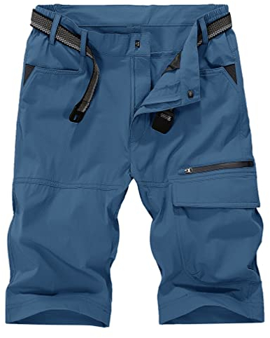 KEFITEVD Kurze Cargo Hose Herren Trekking Shorts Sommer Kurze Arbeitshose Bermuda Shorts Quick Dry Blaugrau 34