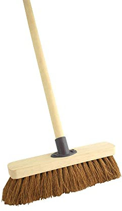 12 Soft Coco Broom Head with Handle Wooden Outdoor Garden Yard Cleaning Sweeping Brush