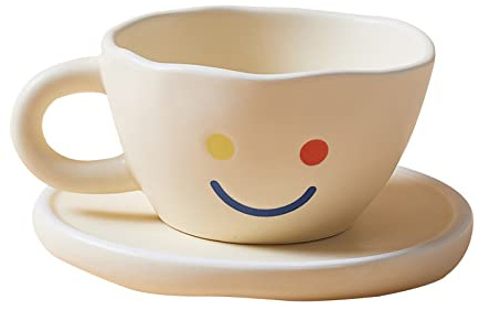 Mug Coffee Cup Funny Mugs Coffee Mug 10 * 6.5Cm Ceramic Smiley Face Milk Coffee Cup Cute Personality Creative Simple Matte Retro Flower Special Ins Style Art