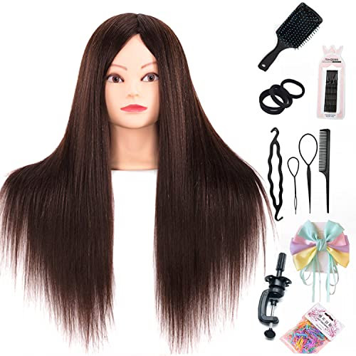 Training Heads Mannequin Head Hair Styling Manikin Cosmetology Doll Head Synthetic Hair Hairdressing Head Exercise Head Free Clamp Exquisite Gifts (60% brown)