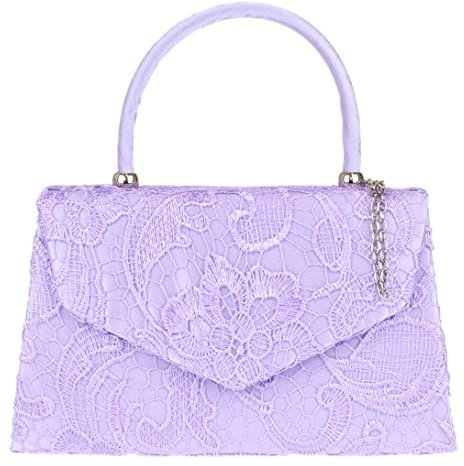 Girly Handbags Womens Lace Satin Top Handle Clutch Bag Handbag Wedding Vintage Lilac