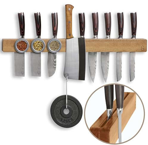 Prämie 61 cm Magnetleiste für Messer, Wand Messerhalter Magnetisch mit Doppelhalterung aus Edlem Holz - Messer Magnetleiste, Magnet Messerhalter, Messerleiste Magnetisch Holz, Messermagnet