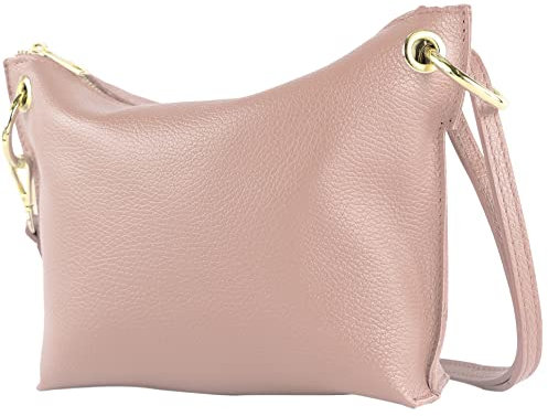modamoda de - T243 - ital. Umhängetasche Klein Small aus Leder, Farbe:Rosabeige